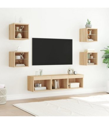 vidaXL 7 Piece TV Wall Units with LED Sonoma Oak Engineered Wood