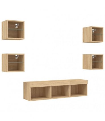 vidaXL 7 Piece TV Wall Units with LED Sonoma Oak Engineered Wood