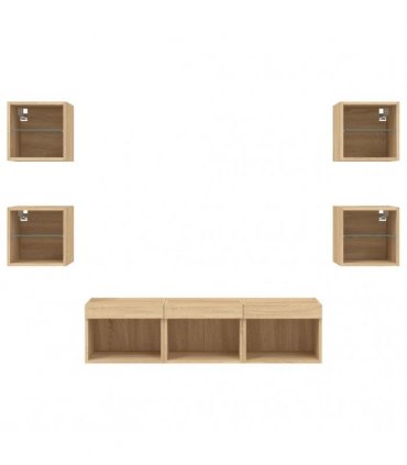 vidaXL 7 Piece TV Wall Units with LED Sonoma Oak Engineered Wood