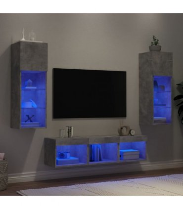 vidaXL 5 Piece TV Wall Units with LED Concrete Grey Engineered Wood
