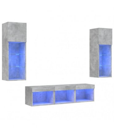 vidaXL 5 Piece TV Wall Units with LED Concrete Grey Engineered Wood