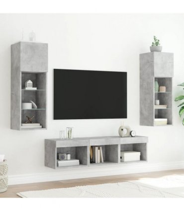 vidaXL 5 Piece TV Wall Units with LED Concrete Grey Engineered Wood