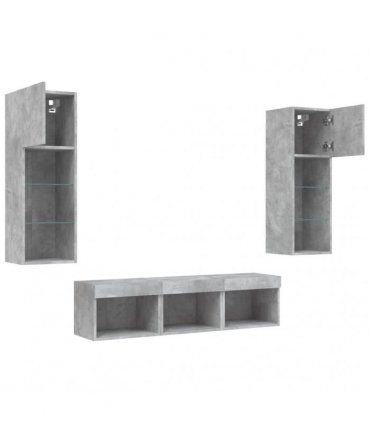 vidaXL 5 Piece TV Wall Units with LED Concrete Grey Engineered Wood