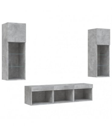 vidaXL 5 Piece TV Wall Units with LED Concrete Grey Engineered Wood