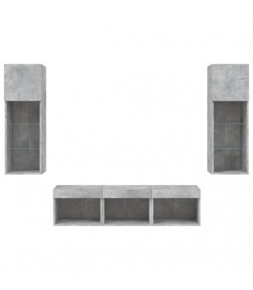 vidaXL 5 Piece TV Wall Units with LED Concrete Grey Engineered Wood