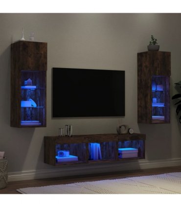 vidaXL 5 Piece TV Wall Units with LED Smoked Oak Engineered Wood