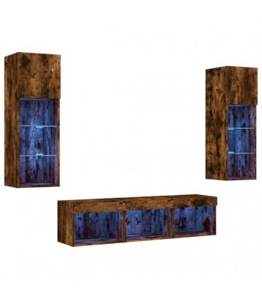 vidaXL 5 Piece TV Wall Units with LED Smoked Oak Engineered Wood
