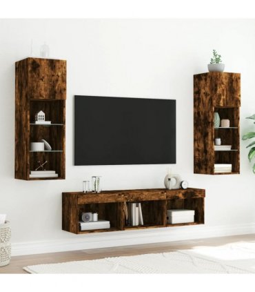 vidaXL 5 Piece TV Wall Units with LED Smoked Oak Engineered Wood