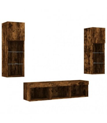vidaXL 5 Piece TV Wall Units with LED Smoked Oak Engineered Wood