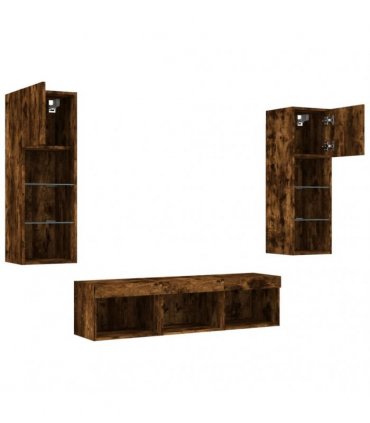 vidaXL 5 Piece TV Wall Units with LED Smoked Oak Engineered Wood