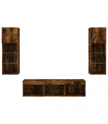 vidaXL 5 Piece TV Wall Units with LED Smoked Oak Engineered Wood