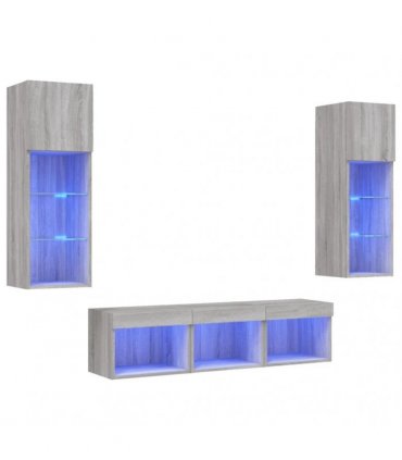 vidaXL 5 Piece TV Wall Units with LED Grey Sonoma Engineered Wood
