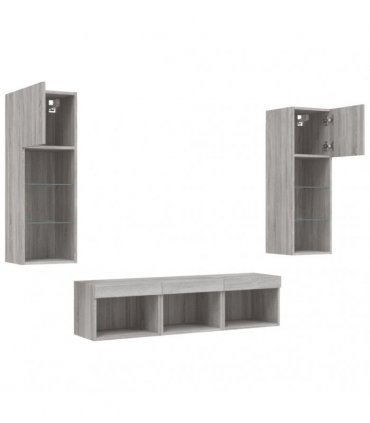 vidaXL 5 Piece TV Wall Units with LED Grey Sonoma Engineered Wood