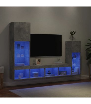 vidaXL 4 Piece TV Wall Units with LED Concrete Grey Engineered Wood