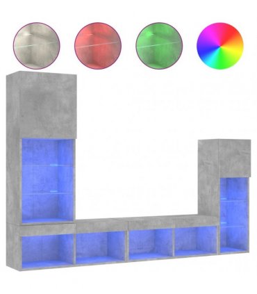 vidaXL 4 Piece TV Wall Units with LED Concrete Grey Engineered Wood