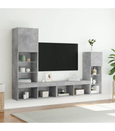 vidaXL 4 Piece TV Wall Units with LED Concrete Grey Engineered Wood