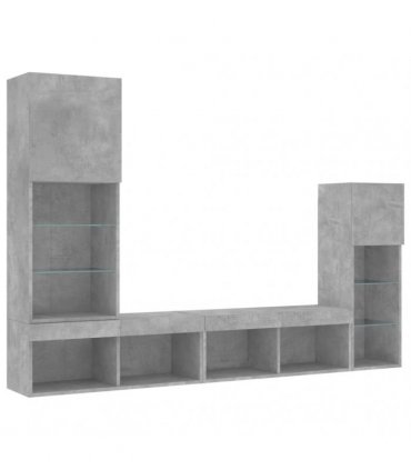 vidaXL 4 Piece TV Wall Units with LED Concrete Grey Engineered Wood