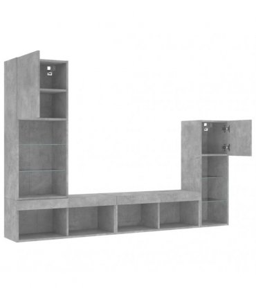 vidaXL 4 Piece TV Wall Units with LED Concrete Grey Engineered Wood
