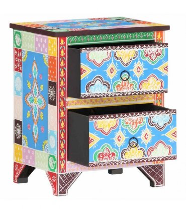 vidaXL Hand Painted Bedside Cabinet 40x30x50 cm Solid Mango Wood