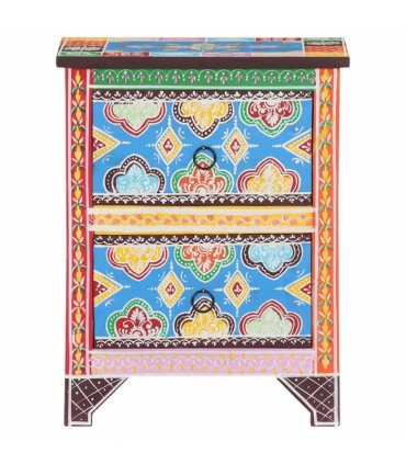 vidaXL Hand Painted Bedside Cabinet 40x30x50 cm Solid Mango Wood