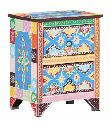 vidaXL Hand Painted Bedside Cabinet 40x30x50 cm Solid Mango Wood