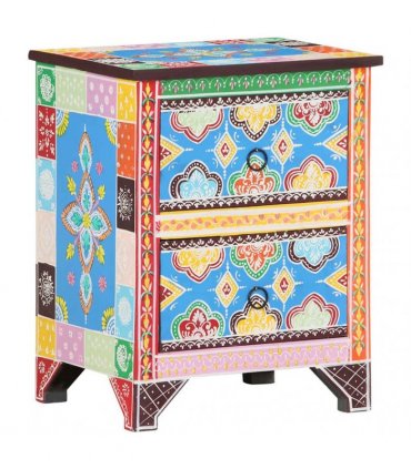 vidaXL Hand Painted Bedside Cabinet 40x30x50 cm Solid Mango Wood