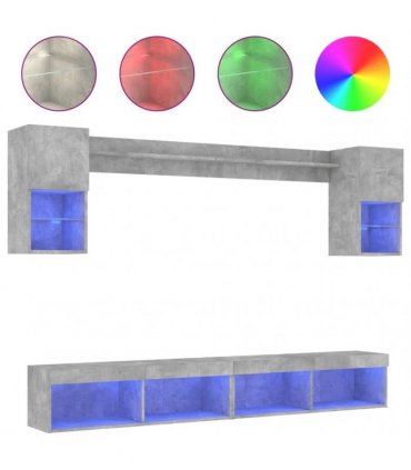 vidaXL 6 Piece TV Wall Units with LED Concrete Grey Engineered Wood