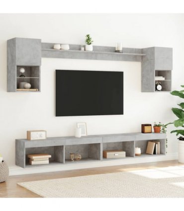 vidaXL 6 Piece TV Wall Units with LED Concrete Grey Engineered Wood