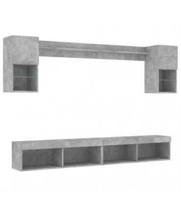 vidaXL 6 Piece TV Wall Units with LED Concrete Grey Engineered Wood