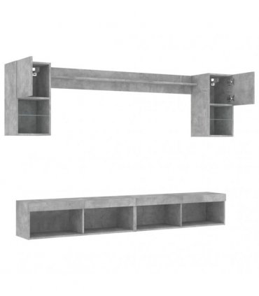 vidaXL 6 Piece TV Wall Units with LED Concrete Grey Engineered Wood