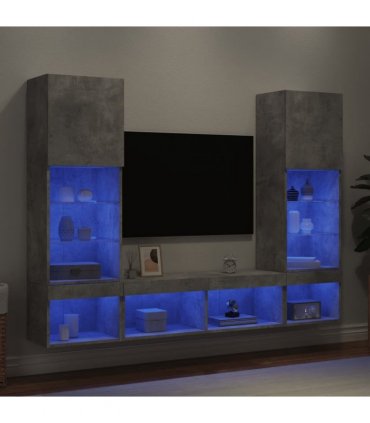 vidaXL 5 Piece TV Wall Units with LED Concrete Grey Engineered Wood