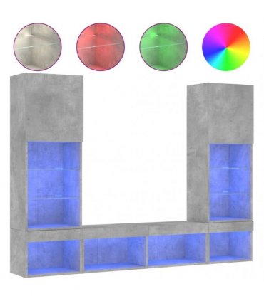 vidaXL 5 Piece TV Wall Units with LED Concrete Grey Engineered Wood