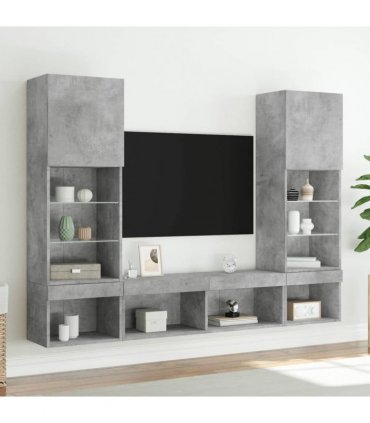 vidaXL 5 Piece TV Wall Units with LED Concrete Grey Engineered Wood