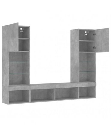 vidaXL 5 Piece TV Wall Units with LED Concrete Grey Engineered Wood