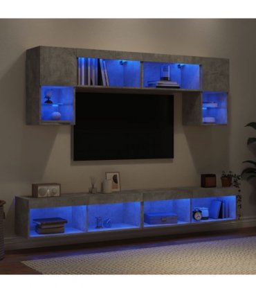 vidaXL 6 Piece TV Wall Units with LED Concrete Grey Engineered Wood