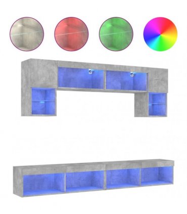 vidaXL 6 Piece TV Wall Units with LED Concrete Grey Engineered Wood