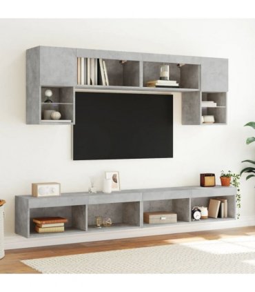 vidaXL 6 Piece TV Wall Units with LED Concrete Grey Engineered Wood