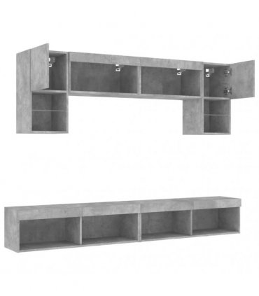 vidaXL 6 Piece TV Wall Units with LED Concrete Grey Engineered Wood