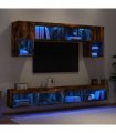 vidaXL 6 Piece TV Wall Units with LED Smoked Oak Engineered Wood
