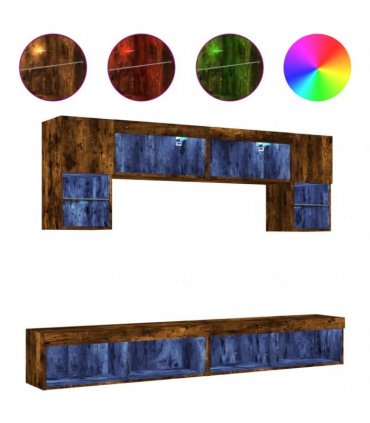 vidaXL 6 Piece TV Wall Units with LED Smoked Oak Engineered Wood