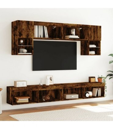 vidaXL 6 Piece TV Wall Units with LED Smoked Oak Engineered Wood