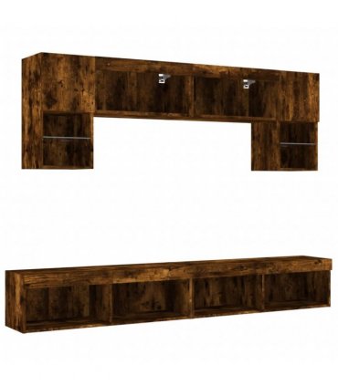 vidaXL 6 Piece TV Wall Units with LED Smoked Oak Engineered Wood