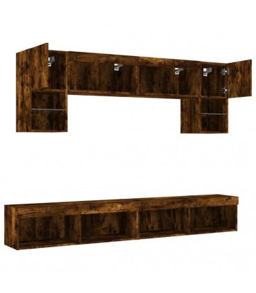 vidaXL 6 Piece TV Wall Units with LED Smoked Oak Engineered Wood