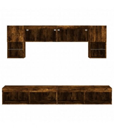 vidaXL 6 Piece TV Wall Units with LED Smoked Oak Engineered Wood