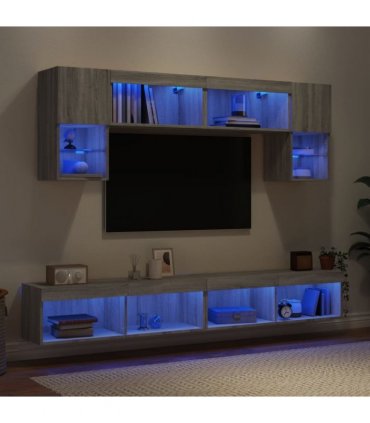 vidaXL 6 Piece TV Wall Units with LED Grey Sonoma Engineered Wood