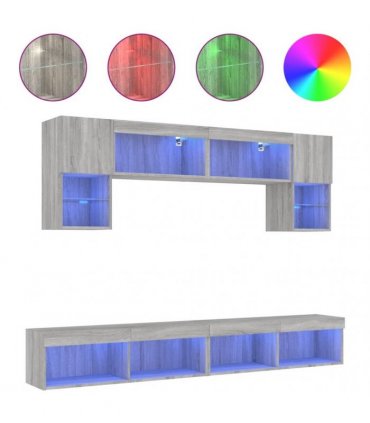 vidaXL 6 Piece TV Wall Units with LED Grey Sonoma Engineered Wood
