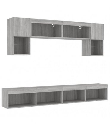 vidaXL 6 Piece TV Wall Units with LED Grey Sonoma Engineered Wood