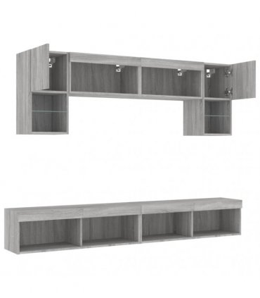 vidaXL 6 Piece TV Wall Units with LED Grey Sonoma Engineered Wood