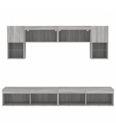 vidaXL 6 Piece TV Wall Units with LED Grey Sonoma Engineered Wood