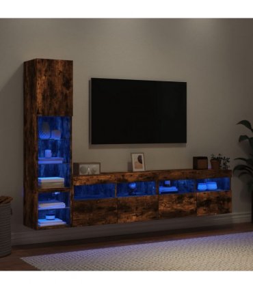 vidaXL 4 Piece TV Wall Units with LED Smoked Oak Engineered Wood